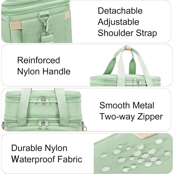 Double Deck Insulated Lunch Box for Men & Women, Leakproof Tote Cooler (Green) - Picture 7 of 7